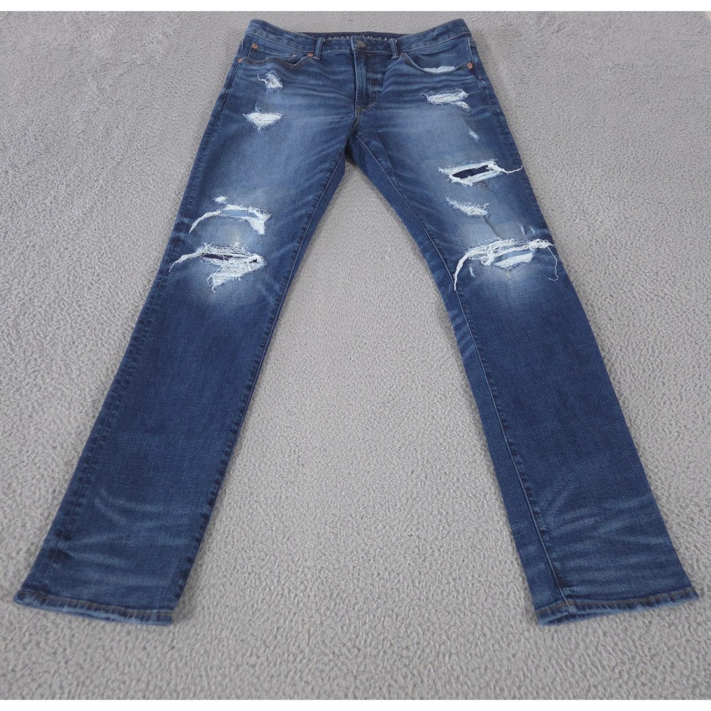 American Eagle Jeans Mens 34x34 Airflex Slim Distressed Ripped Denim Stretch